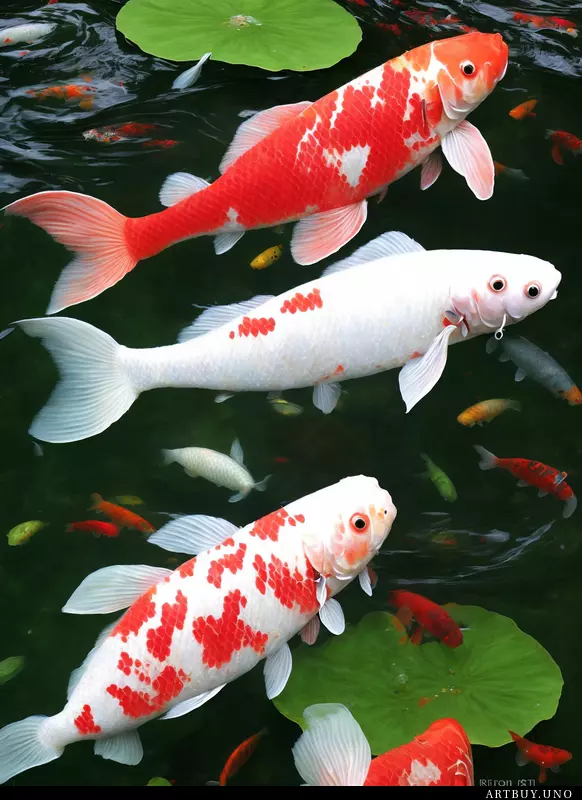 Colorful koi carp in a waterly pond