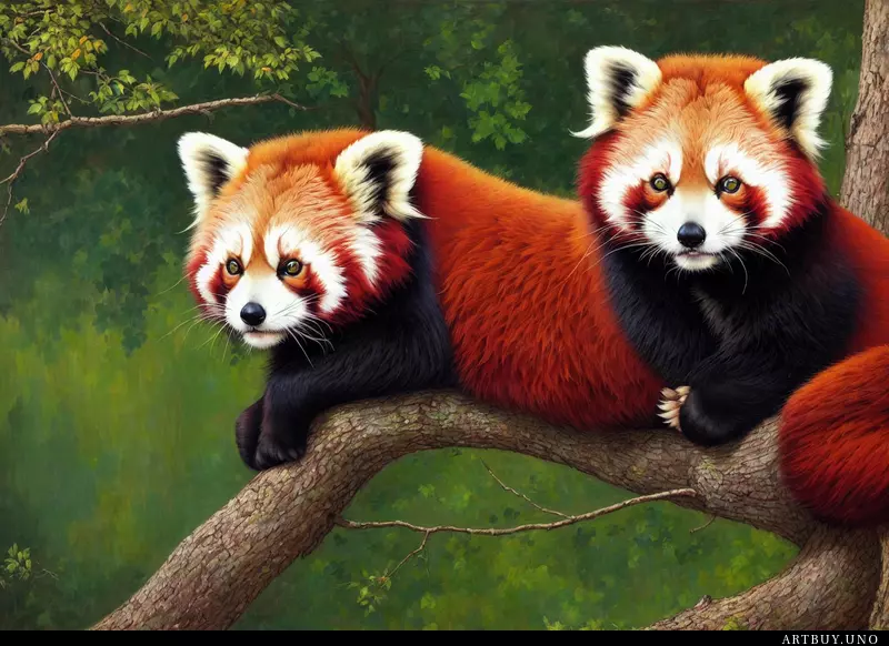 A beautiful red panda on a green tree