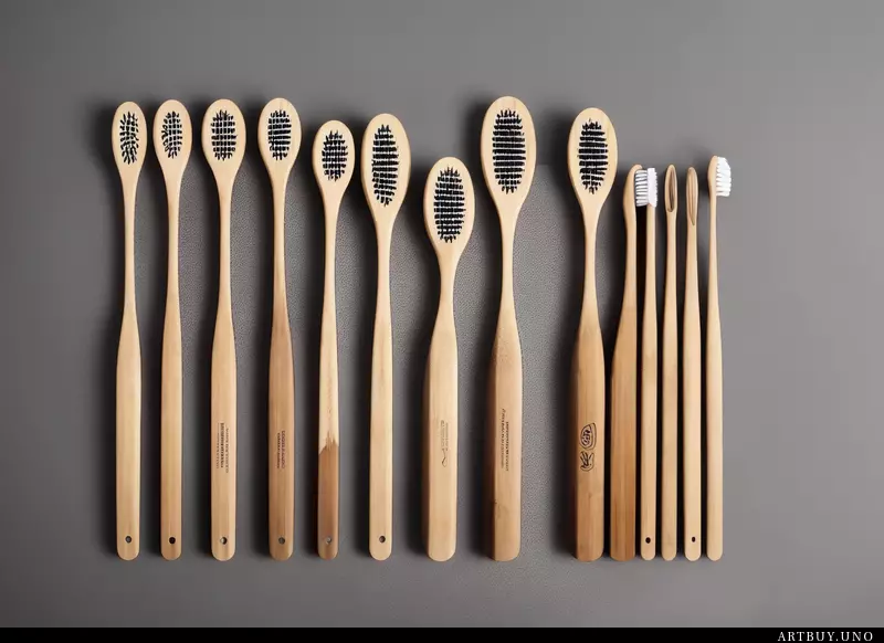 A set of eco-friendly wooden bamboo toothbrushes