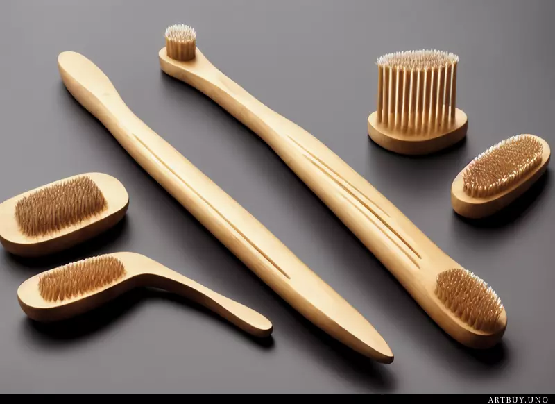 A set of eco-friendly wooden bamboo toothbrushes