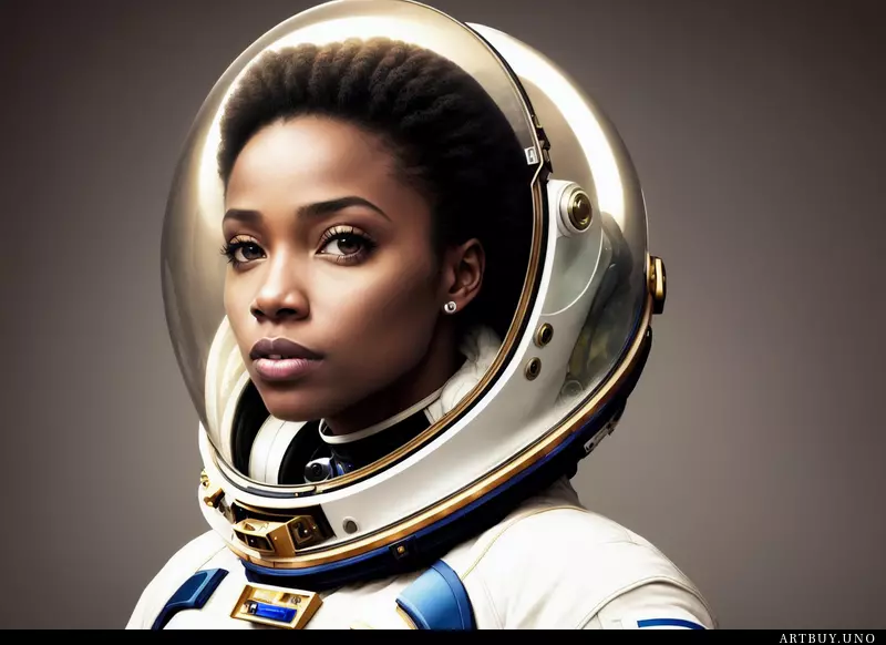 Portrait of very beautiful african woman spacesuit