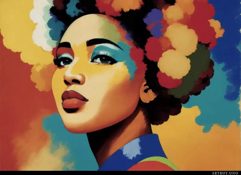 Belo retrato de modelo africano feito de redemoinhos coloridos de impasto de guache e sopros de explosão de fumaça de cores vibrantes