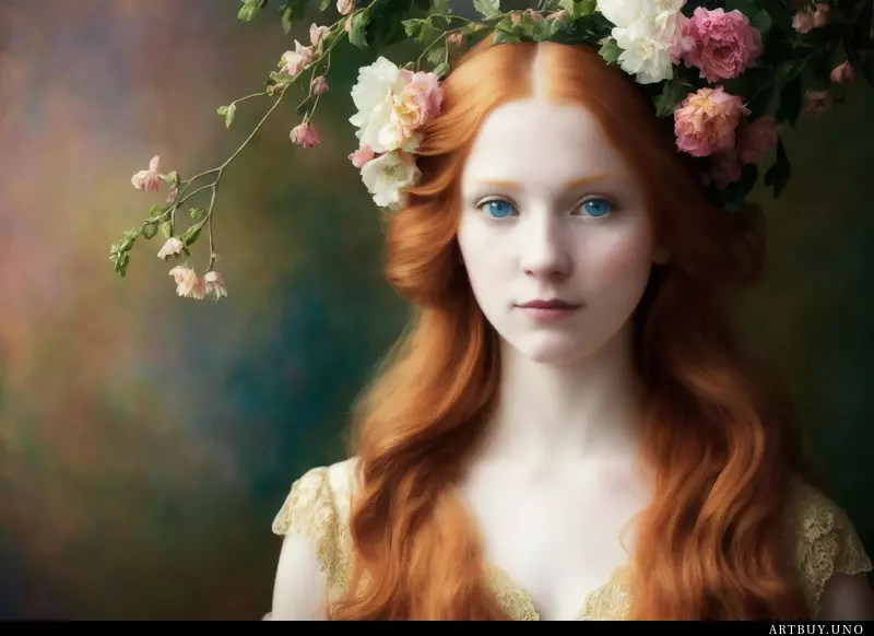 Beautiful and playful ethereal ginger portrait art nouveau